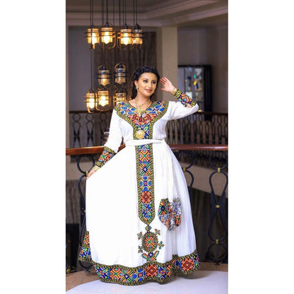 A Menen Fabric Habesha Kemis Tilf Embroidery , Habesha Kemis, Eritrean dress, ሀበሻ