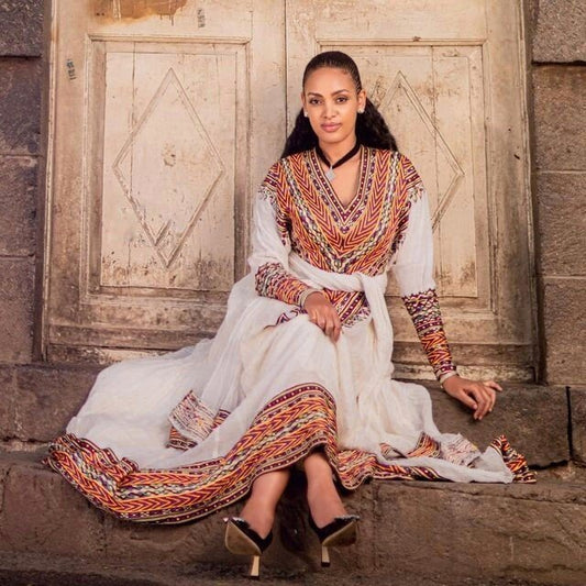 Majestic Beauty: A Full Tilf Habesha Kemis with Menen Fabric