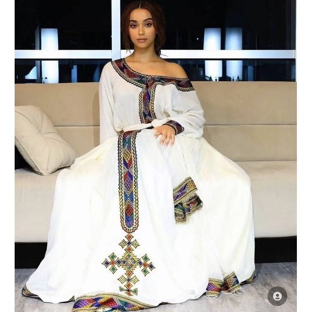 Elegant and Chic Menen Kemis with Subtle Tilf Accents and Shimena Dress Habesha Kemis, Eritrean dress