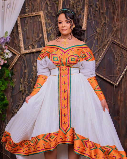 Pretty Habesha Kemis with Intricate Tilf Design, Habesha Kemis, Eritrean dress, ሀበሻ