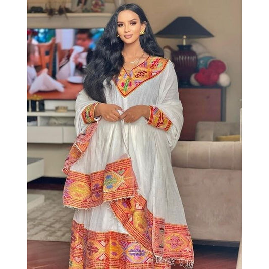 Polished Menen: exquisite Ethiopian traditional dress, Habesha dress, Eritrean Dress, Habesha Kemis, Kemis