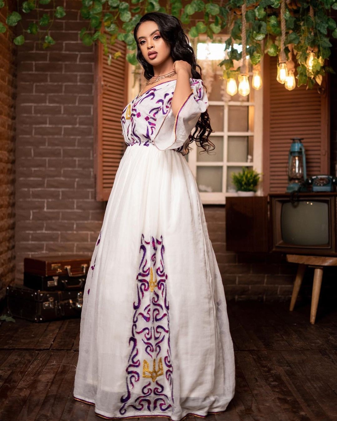 Purple pattern habesha dress beautiful tilf habesha kemis design