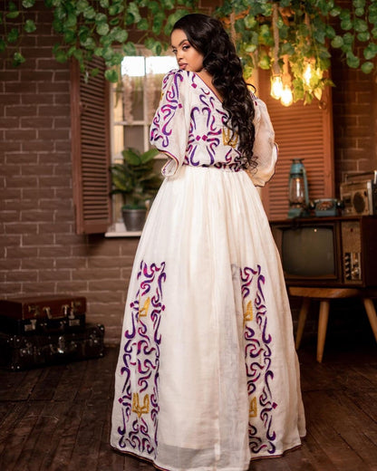 Mesmerizing Tilf Patterned Shimena Habesha Kemis, Habesha dress, Eritrean dress, ሀበሻ