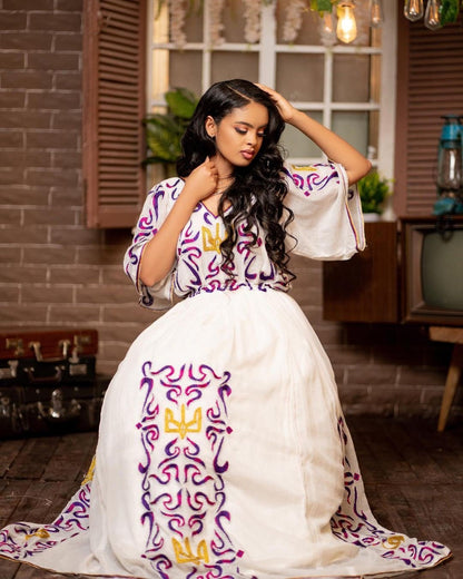 Mesmerizing Tilf Patterned Shimena Habesha Kemis, Habesha dress, Eritrean dress, ሀበሻ