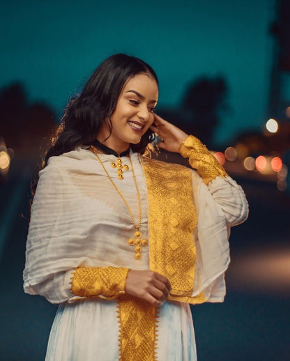 Sunshine in Shimena Yellow Habesha Dress Modern Habesha Kemis