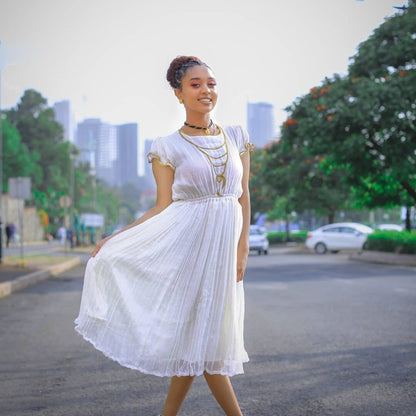 Pure Elegance: Handwoven Menen Fabric Habesha Dress in White, Habesha Kemis, Eritrean dress, ሀበሻ