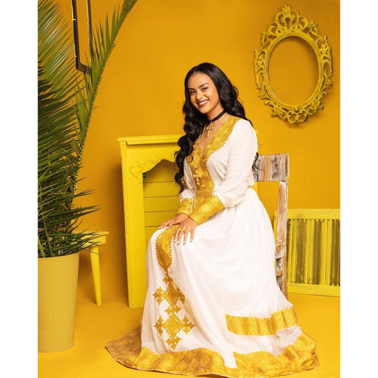 Sunshine in Shimena Yellow Habesha Dress Modern Habesha Kemis