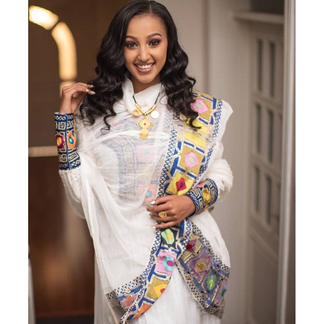 Regal Redefined: Menen Fabric Habesha Kemis with Gorgeous Tilf Embroidery, Habesha dress, Eritrean dress, ሀበሻ