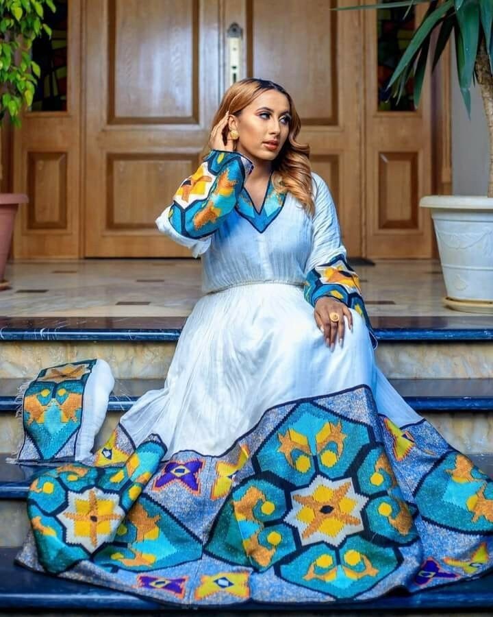 Exquisite Habesha Kemis with Menen Fabric, Shimena Dress, and Stunning Tilf Design, Habesha dress, Eritrean dress, ሀበሻ