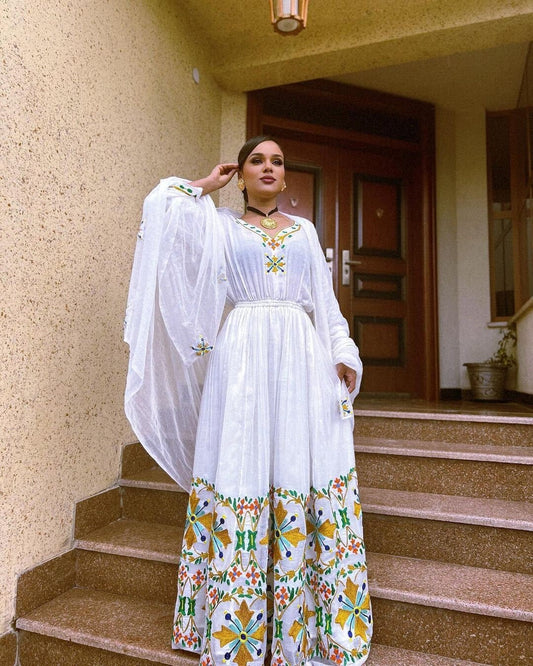 Majestic Menen Habesha Kemis with Modern Tilf Design, Habesha dress, Eritrean dress, ሀበሻ