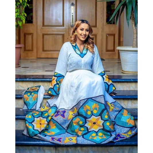 Exquisite Habesha Kemis with Menen Fabric, Shimena Dress, and Stunning Tilf Design, Habesha dress, Eritrean dress, ሀበሻ