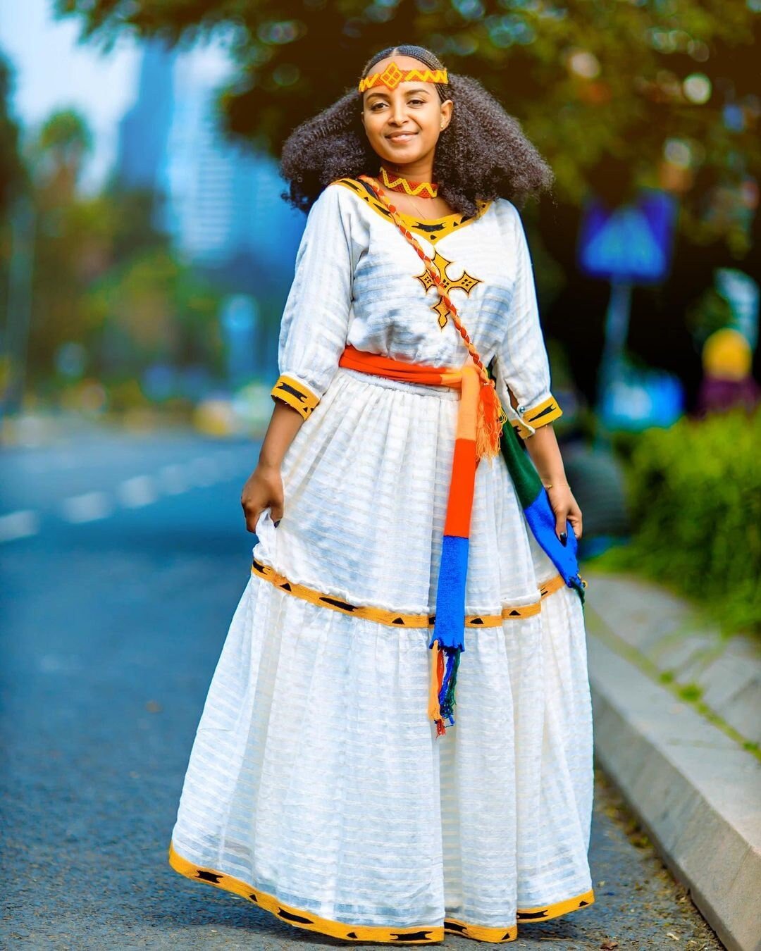 Elegant Habesha Kemis with Riga Material and Tilf Design ,Habesha dress, Eritrean dress, ሀበሻ