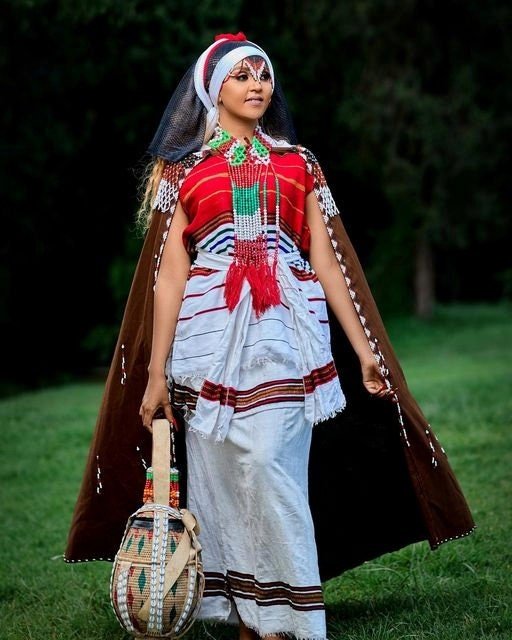 A Vibrant Traditional Oromo Dress with Full Accessories from the Arsi  'Habesha dress, Habesha kemis, Eritrean dress, ሀበሻ