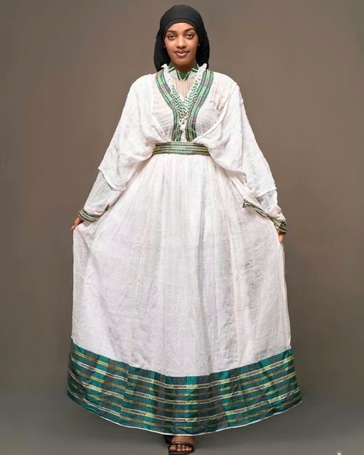 A Traditional Handwoven Jimma Oromo Dress with Accessories 'Habesha dress, Habesha kemis, Eritrean dress, ሀበሻ