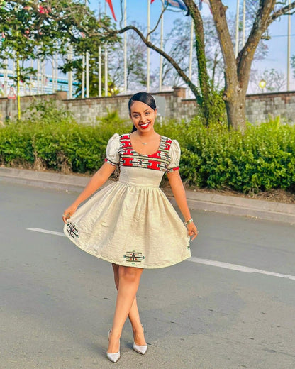 Magnificent Short Habesha Kemis with a Gorgeous Tilf Design and Luxurious Fetil Material , Simple Habesha Dress, Summer Dress, Vacation, ሀበሻ