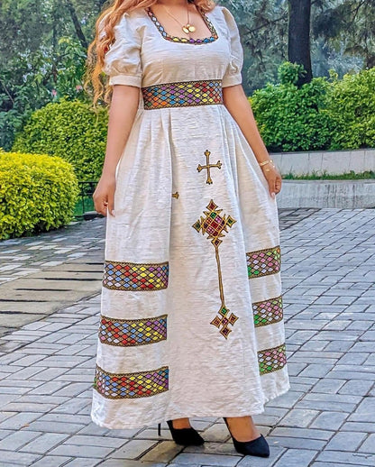 Exquisite Habesha Kemis with Intricate Tilf Design and Luxurious Fetil Material , Simple Habesha Dress, Summer Dress, Vacation, ሀበሻ