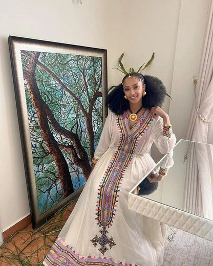 Elegant Handwoven Tilf and Shimena Habesha Kemis, Habesha Kemis, Eritrean dress, ሀበሻ