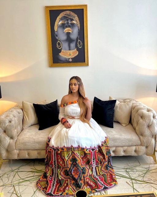 Elegant Shimena and Menen Habesha Kemis with Tibeb Bottom, Habesha Kemis, Eritrean dress, ሀበሻ