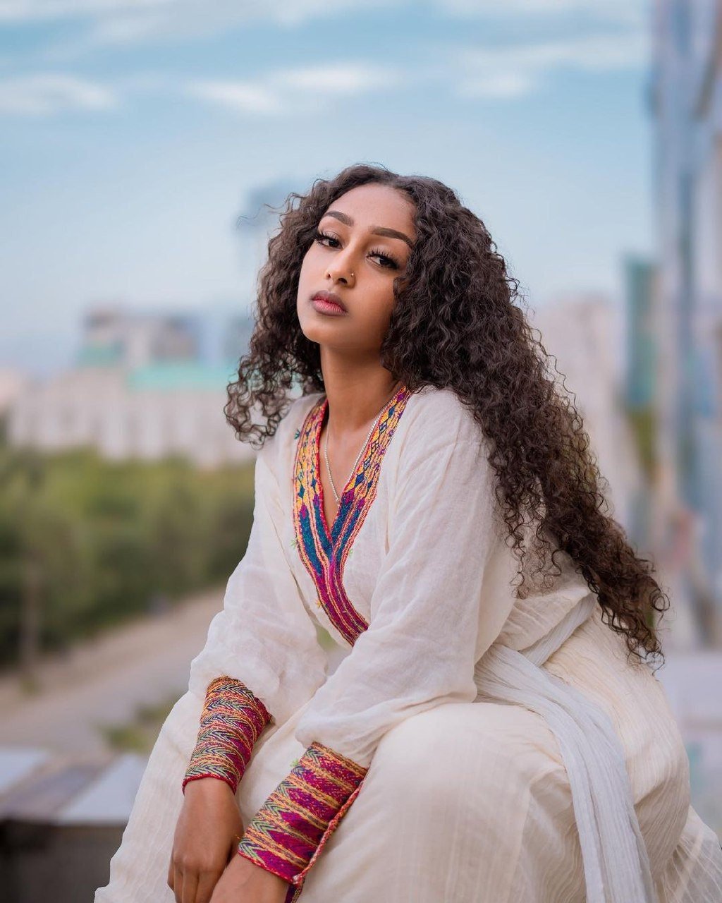 Radiant Menen Habesha Dress with Vibrant Tilf Design and Shimena Bottom, Habesha Kemis, Eritrean dress, ሀበሻ