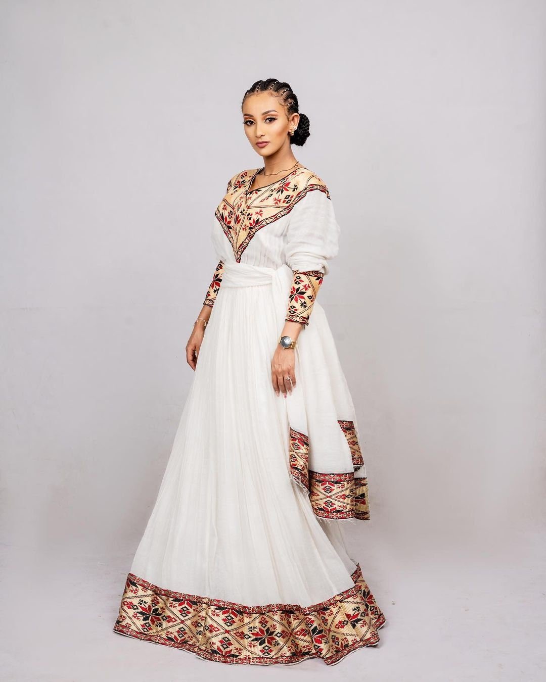 Menen fabric beautiful habesha dress with Shimena at the bottom, Habesha Kemis, Eritrean dress, ሀበሻ