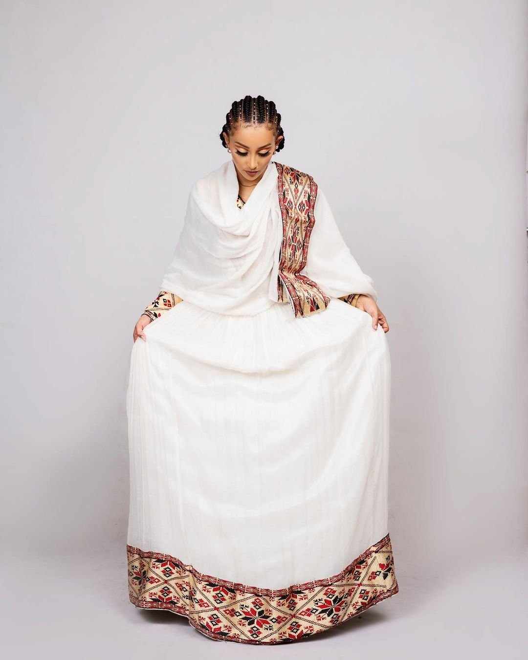 Menen fabric beautiful habesha dress with Shimena at the bottom, Habesha Kemis, Eritrean dress, ሀበሻ