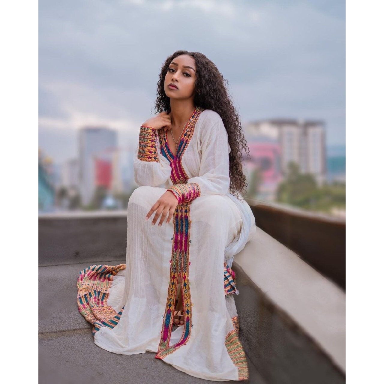 Radiant Menen Habesha Dress with Vibrant Tilf Design and Shimena Bottom, Habesha Kemis, Eritrean dress, ሀበሻ