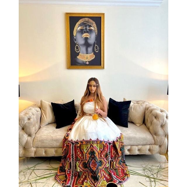 Elegant Shimena and Menen Habesha Kemis with Tibeb Bottom, Habesha Kemis, Eritrean dress, ሀበሻ