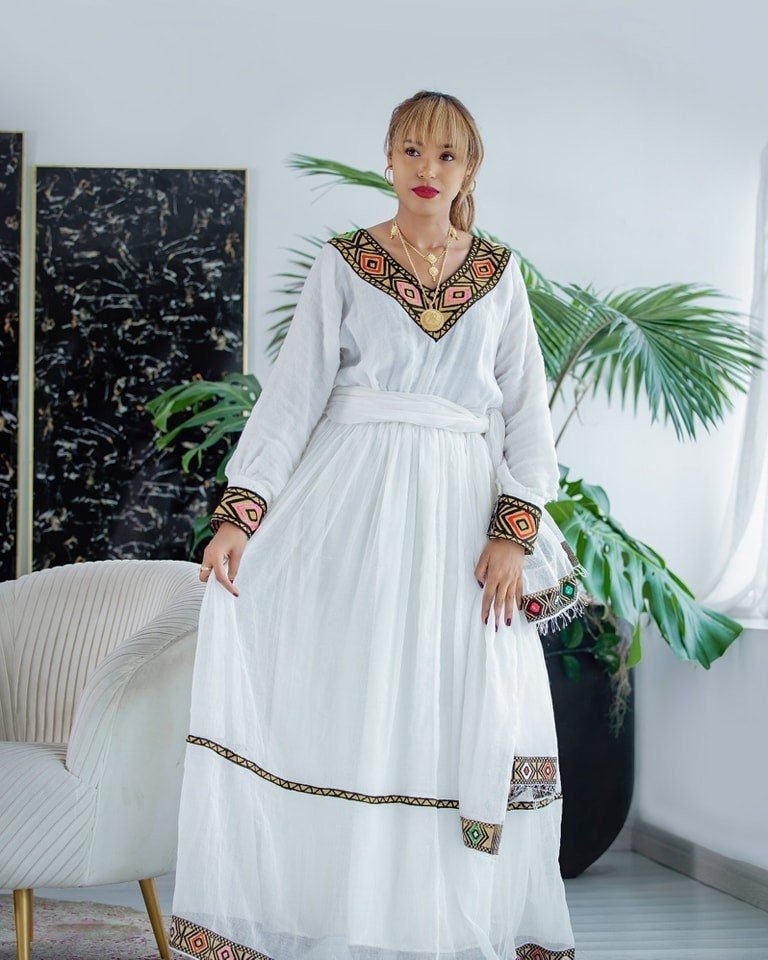 Elegant Shimena Kemis with Subtle Tilf Designs, Habesha Kemis, Eritrean dress, ሀበሻ