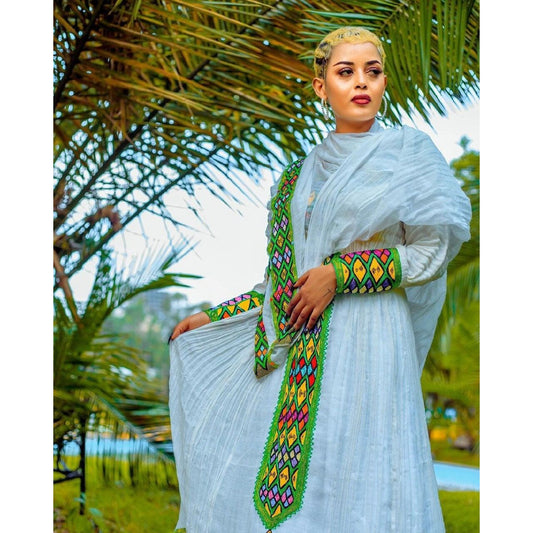 Green tilf habesha dress side angle