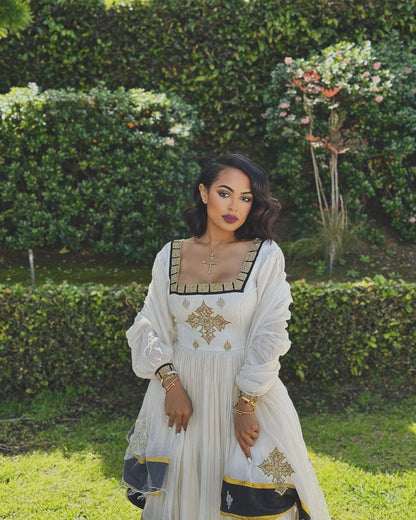 Gorgeous Tilf Habesha Kemis with Shimena Dress and Regal Menen Fabric, Habesha Kemis, Eritrean dress, ሀበሻ