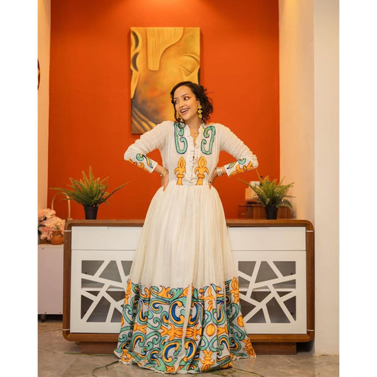 Exquisite Habesha Kemis with a Gorgeous Tilf Pattern and Shimena Dress in Regal Menen Fabric, Habesha Kemis, Eritrean dress, ሀበሻ