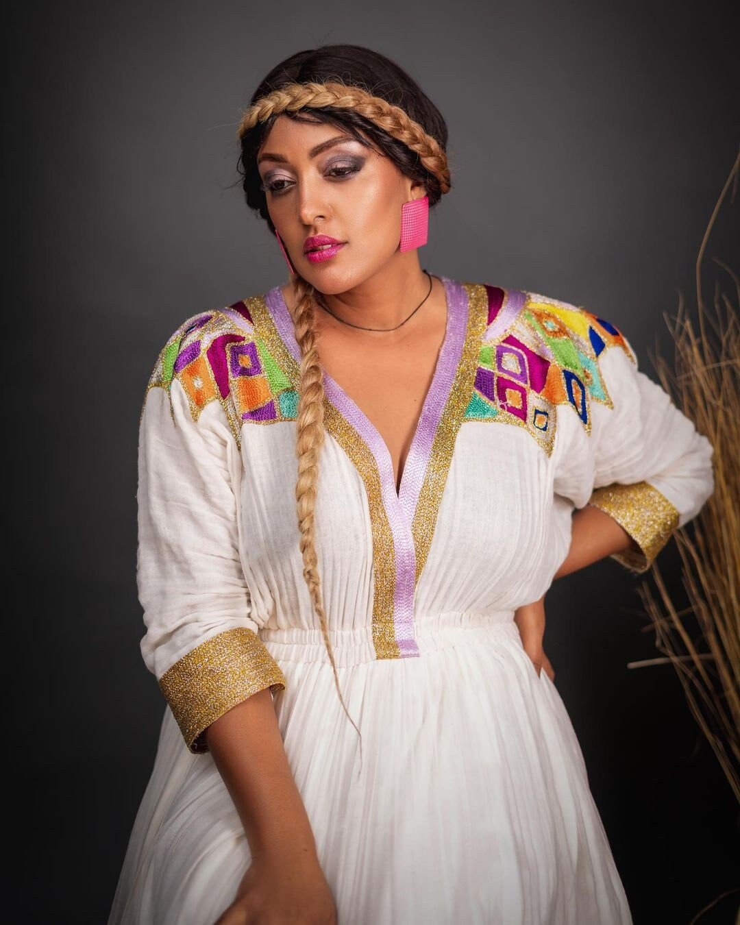 Exquisite Habesha Kemis with Diamond-Shaped Tilf Designs, Shimena Dress, and Menen Fabric, Habesha Kemis, Eritrean dress, ሀበሻ