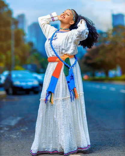 Stunning Habesha Kemis with Tilf Design and Menen-like Fabric, Habesha Kemis, Eritrean dress, ሀበሻ