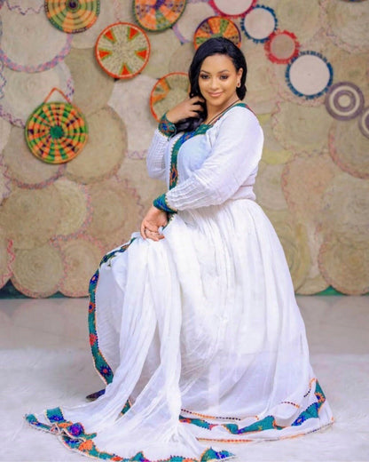 Exquisite Tilf Habesha Kemis with Shimena Bottom and Menen Fabric, Habesha dress, Eritrean dress, ሀበሻ