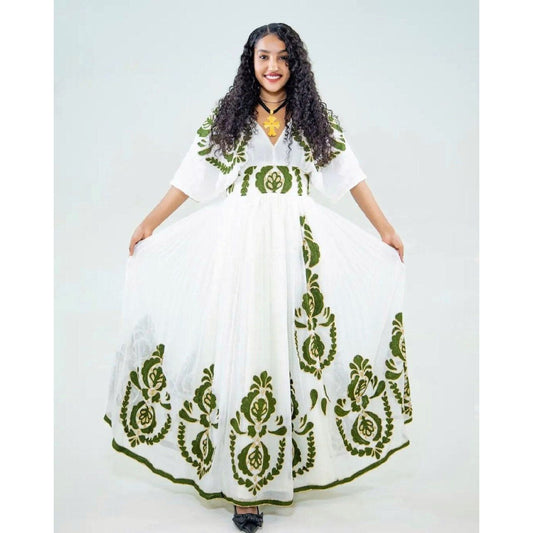 Exquisite Habesha Kemis with Full Tilf Design and Menen Fabric, Habesha Kemis, Eritrean dress, ሀበሻ