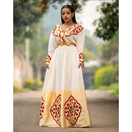 Breathtaking Habesha Kemis with Full Tilf Design and Shimena Habesha Kemis, Eritrean dress, ሀበሻ