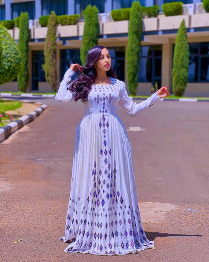 The Modern Full Tilf Habesha Dress with Menen Fabric, habesha libs, habesha kemis, ሀበሻ