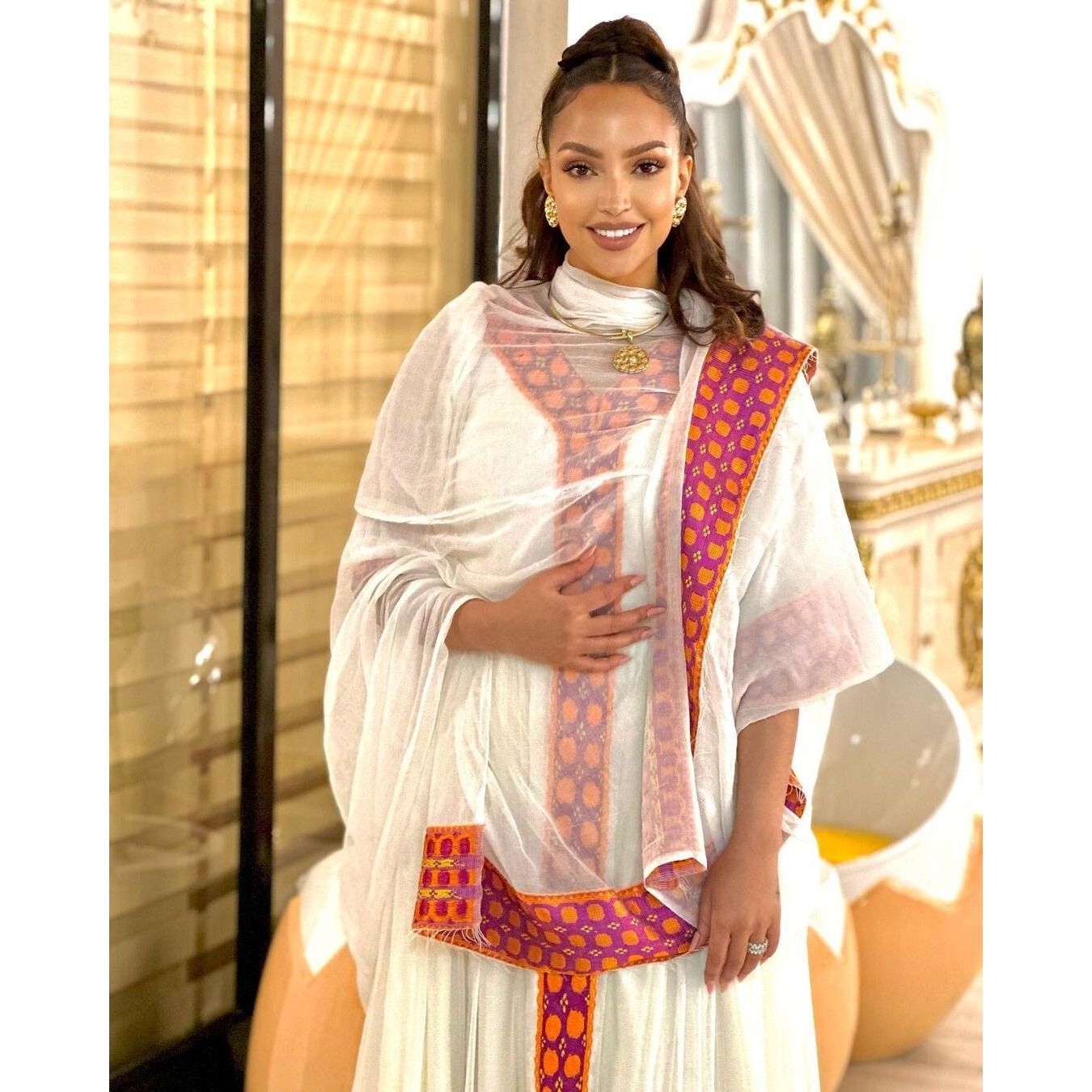 A Gorgeous Habesha Dress with Menen Fabric, Shimena Dress, and Unique Pattern Tilf Design, habesha libs, habesha kemis, ሀበሻ