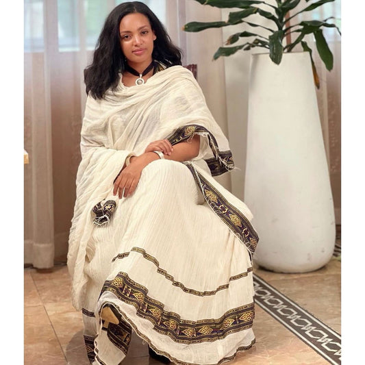 Chic Habesha Kemis with Menen Fabric, Shimena Dress, and Modern Tilf Design, Habesha dress, Eritrean dress, ሀበሻ