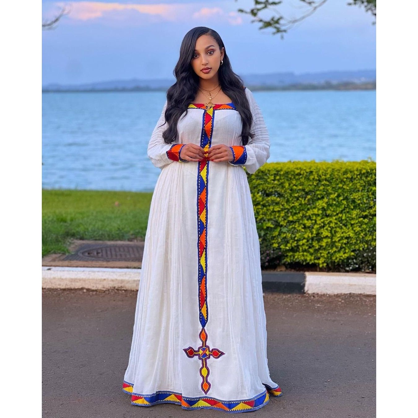 The Simple Shimena Habesha Dress with Tilf Accents and Menen Fabric, habesha libs, habesha kemis, ሀበሻ