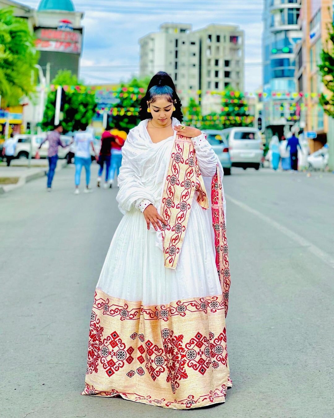 Majestic Habesha Kemis with Menen Fabric, Shimena Dress, and Exquisite Tilf Design, Habesha dress, Eritrean dress, ሀበሻ