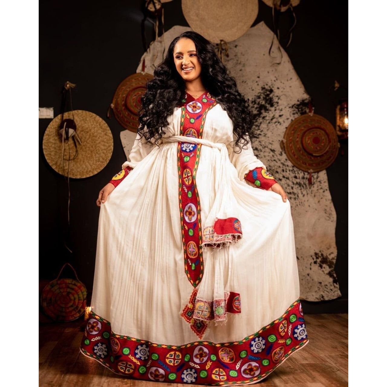 A Stunning Habesha Kemis with Elegant Tilf Embroidery , Habesha Kemis, Eritrean dress, ሀበሻ