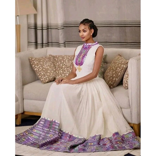 Purple design habesha dress