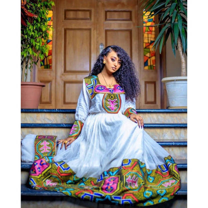 Magnificent Habesha Kemis with Menen Fabric, Shimena Dress, and Beautiful Tilf Design for Any Occasion, Habesha dress, Eritrean dress, ሀበሻ