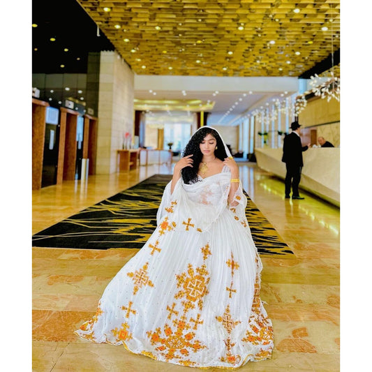Exquisite Habesha Kemis with Gorgeous Tilf Design and Soft Menen Fabric, Habesha dress, Eritrean dress, ሀበሻ