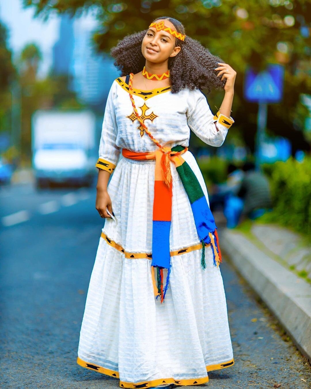 Elegant Habesha Kemis with Riga Material and Tilf Design ,Habesha dress, Eritrean dress, ሀበሻ