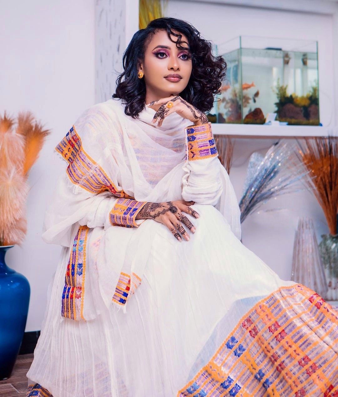 Radiant Habesha Kemis with a Stunning Tilf Dress and Tilet Bottom ,Habesha dress, Eritrean dress, ሀበሻ