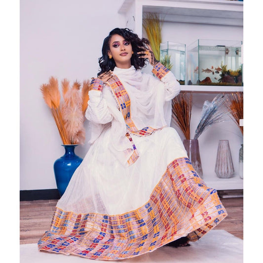 Radiant Habesha Kemis with a Stunning Tilf Dress and Tilet Bottom ,Habesha dress, Eritrean dress, ሀበሻ