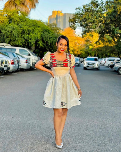 Magnificent Short Habesha Kemis with a Gorgeous Tilf Design and Luxurious Fetil Material , Simple Habesha Dress, Summer Dress, Vacation, ሀበሻ