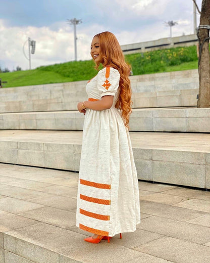 Vibrant Tilf Design and Luxurious Fetil Material , Simple Habesha Dress, Summer Dress, Vacation, ሀበሻ